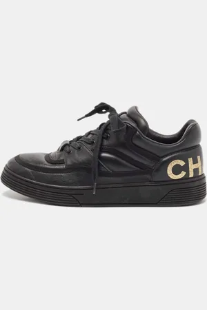 CHANEL Leather Perforated CC Lace Up Sneakers Size 38