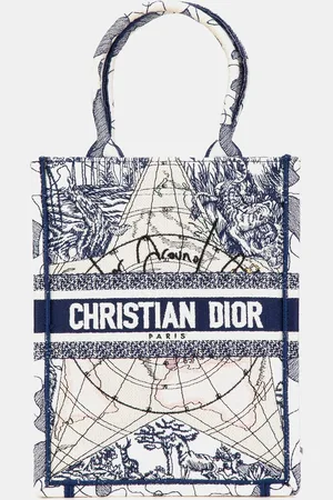 Dior Embroidered Canvas Around The World Vertical Book Tote Bag
