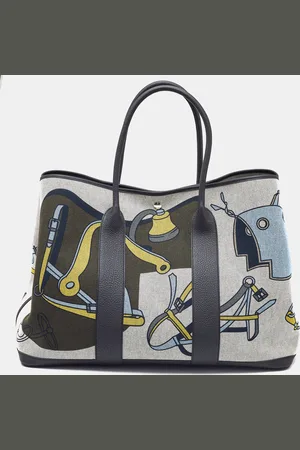 Hermès Ecorce/Bleu Paradis/Noir H Plume Canvas and Negonda Leather Garden Party Voyage 49 Bag