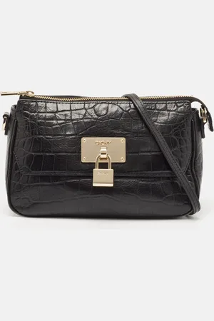 DKNY Croc Embossed Leather Padlock Crossbody Bag
