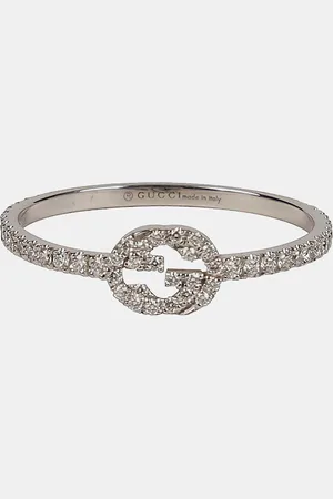 Gucci 18K Gold Diamond Interlocking G Ring Size 16