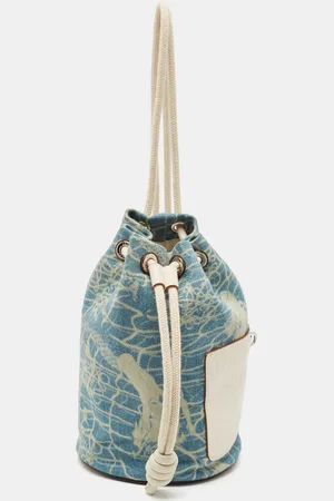 Loewe /White Washed Denim and Leather Mini Sailor Mermaid Drawstring Bag