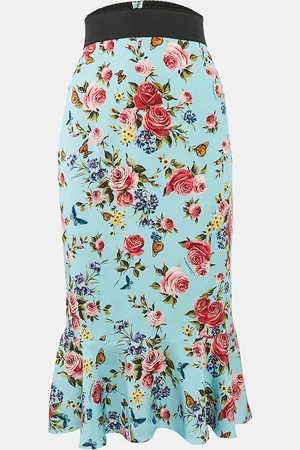 Dolce & Gabbana Floral Print Silk Flounce Midi Skirt L