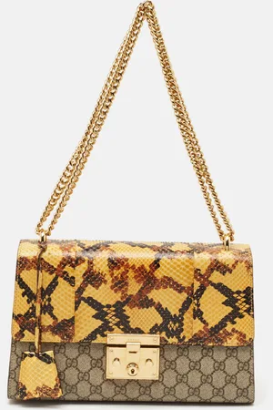Gucci /Beige GG Supreme Canvas and Python Medium Padlock Shoulder Bag