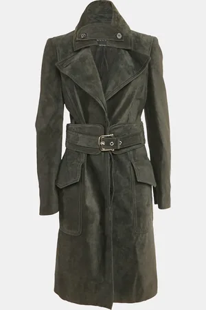 Gucci Charcoal Suede Button Front Trench Coat M