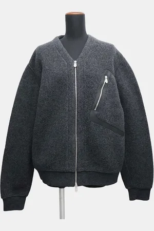 Hermès Gris Fonce Wool Cashmere Leather Detail Zip-Up Cardigan Men
