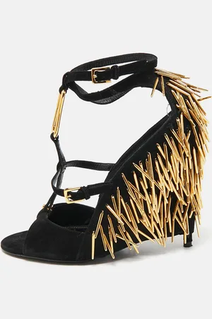 Tom Ford Suede Embellished Ankle Wrap Wedge Sandals Size 37