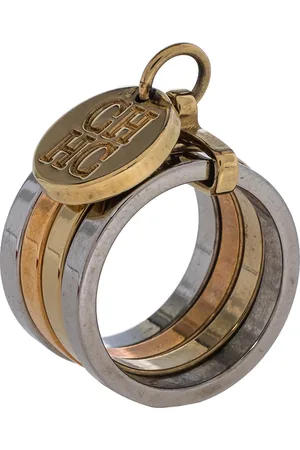 CH Carolina Herrera Three Tone Metal Bands Charm Ring Size EU 50.5