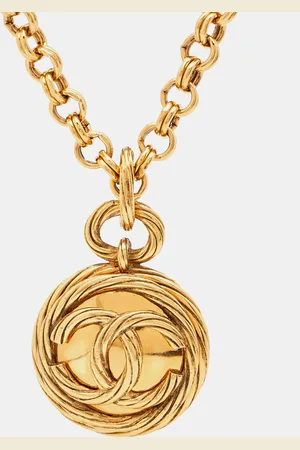 CHANEL CC Mirror Tone Medallion Necklace