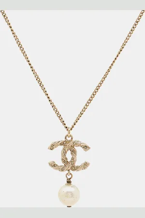 CHANEL CC Crystals Faux Pearl Tone Necklace