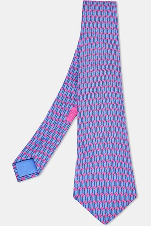 Hermès Pink/ H Print Silk Tie