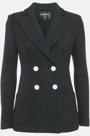 CHANEL Wool Blend Tweed Double Breasted Blazer M