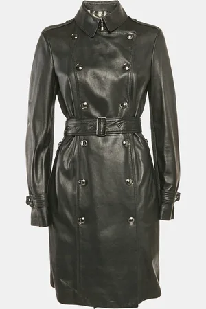 Burberry Leather Double Breasted Trench Coat S