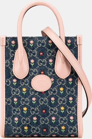 Gucci & Pink Mini GG Denim Interlocking G Flowers Tote Bag