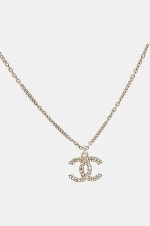 CHANEL CC Crystals Faux Pearl Tone Necklace