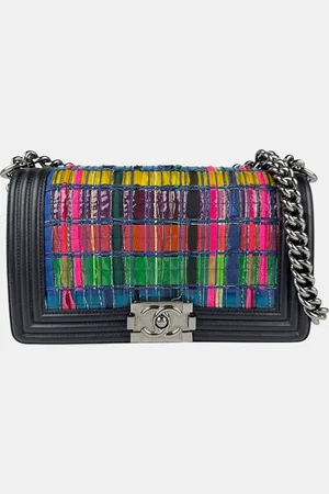 CHANEL Vinyl Black Leather Boy Shoulder Bag