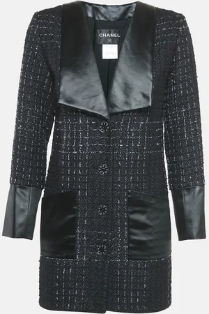 CHANEL Satin Trim Tweed Coat S