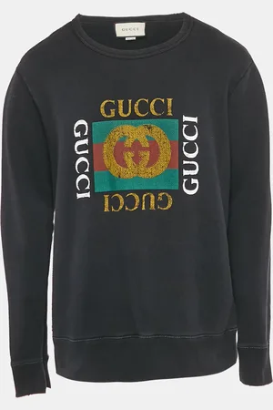 Gucci Logo Print Distressed Cotton Crew Neck Sweatshirt XL