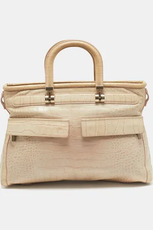 VERSACE Croc Embossed Leather Front Pocket Shopper Tote