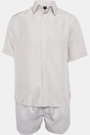 Fendi /Purple Logo Print Silk and Synthetic Shirt & Shorts Set M/XL