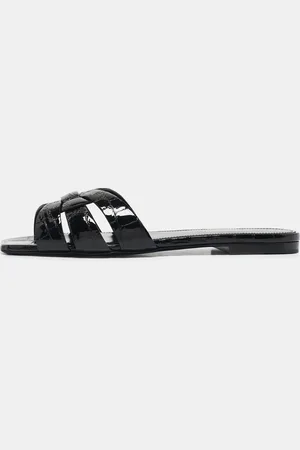 Saint Laurent Saint Laurent Croc Embossed Patent Leather Tribute Flat Slides Size 37
