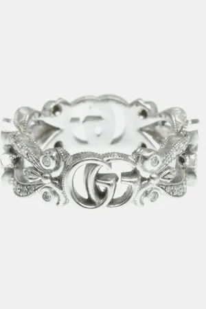 Gucci 18K Gold and Diamond Flora Band Ring EU 48
