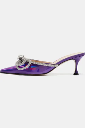 Mach & Mach Iridescent Leather Crystal Embellished Double Bow Mules Size 37