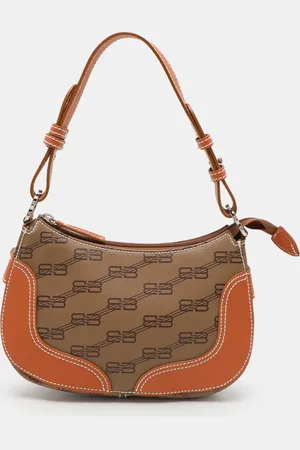 Balenciaga /Brown BB Coated Canvas and Leather Shoulder Bag