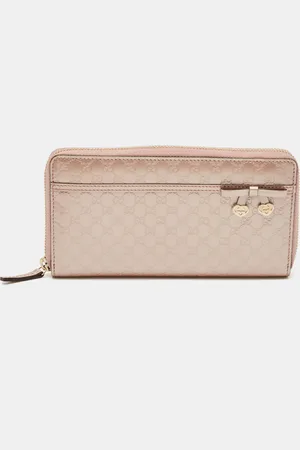 Gucci Metallic Old Rose Microssima Patent Leather Heart Charm Continental Wallet
