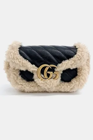 Gucci Black Leather and Shearling Matrace Super Mini Crossbody Bag