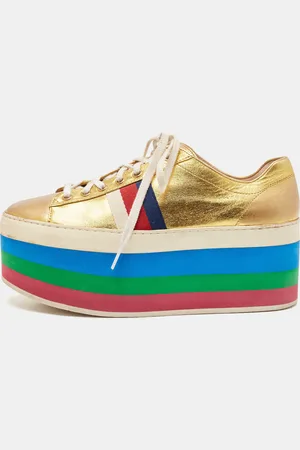 Gucci Gold Leather Peggy Sneakers Size 38
