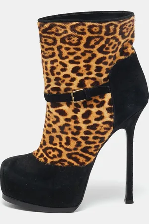 Saint Laurent /Brown Calf Hair and Suede Ankle Length Boots Size 38.5