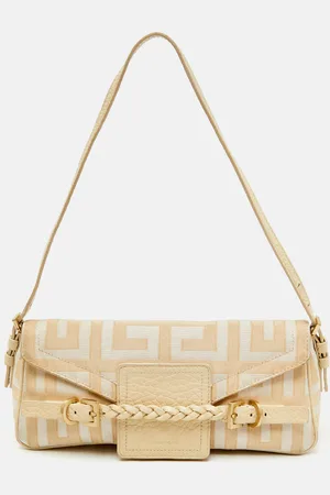 Givenchy /Beige Monogram Canvas and Leather Flap Baguette Bag
