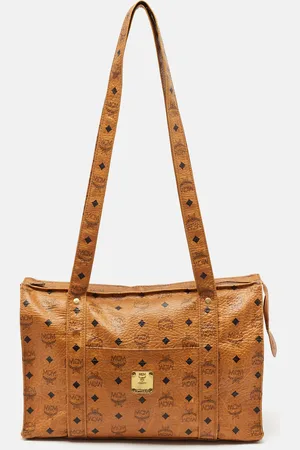 MCM Cognac Visetos Coated Canvas Large Heritage Zip Tote