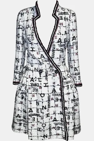 CHANEL White/ Logo 20S Tweed Dress
