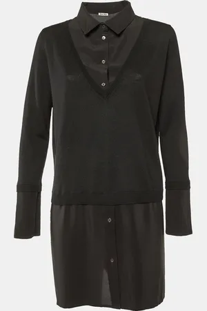 Miu Miu Wool Knit & Silk Long Sleeve Dress L