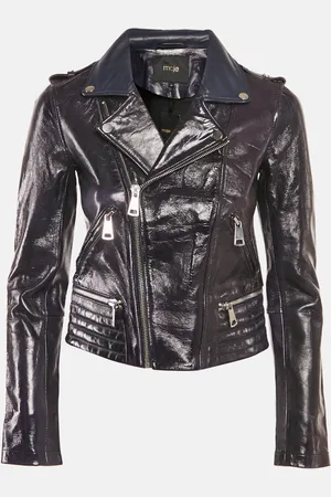 Maje Marine Leather Zip-Up Basali Jacket S