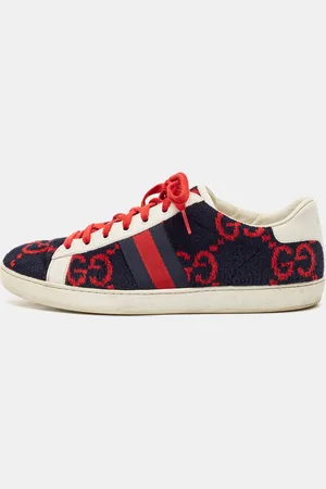 Gucci /White Leather and Velvet GG Ace Lace Up Sneakers Size 40