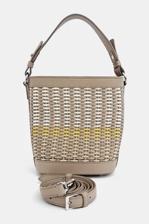Loro Piana Leather And Woven Straw Artemis Woven Bucket Bag