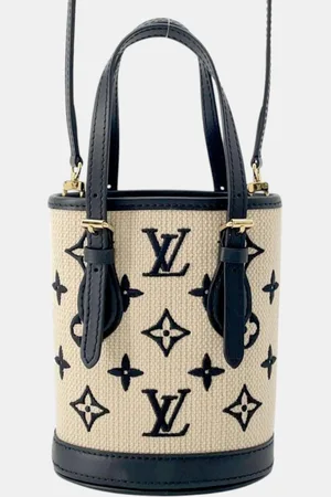 LOUIS VUITTON Black Cotton Calfskin Monogram Nano Bucket Bag