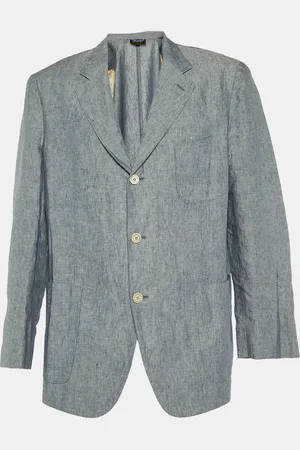 Loro Piana Chambray Linen Button Front Jacket XL