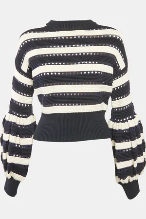 Self-Portrait /Cream Striped Knit Baloon Sleeve Jumper M