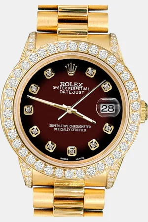Rolex Custom Maroon Vignette 2.3ct Diamonds 18K Yellow Gold President Datejust Automatic Women