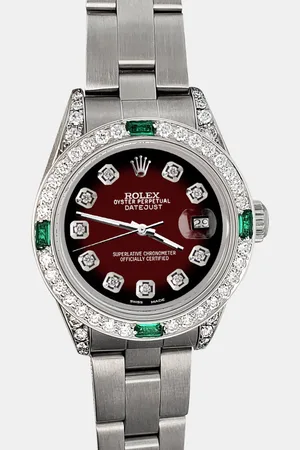 Rolex Custom Maroon Vignette 1.2ct Diamonds Emeralda Stainless Steel Datejust Automatic Women