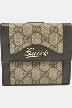 Gucci /Beige GG Supreme Canvas and Leather Logo Flap French Wallet