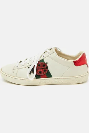 Gucci /Red Leather and Snake Embossed Leather Ace Pineapple Sneakers Size 36