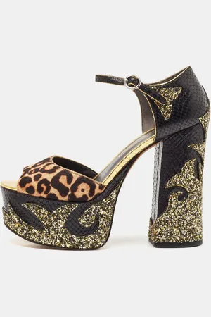 Marc Jacobs Calf Hair and Python Embossed Leather Ankle Strap Sandals Size 38.5