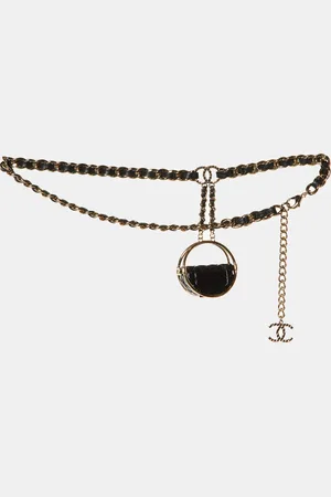 CHANEL Hula Hoop Compact Charm Leather Gold Tone Waist Belt