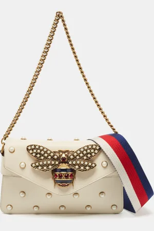Gucci Off Leather Broadway Pearly Bee Shoulder Bag