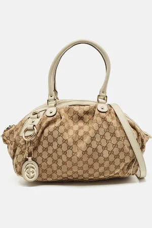 Gucci /Off White GG Canvas and Leather Sukey Boston Bag
